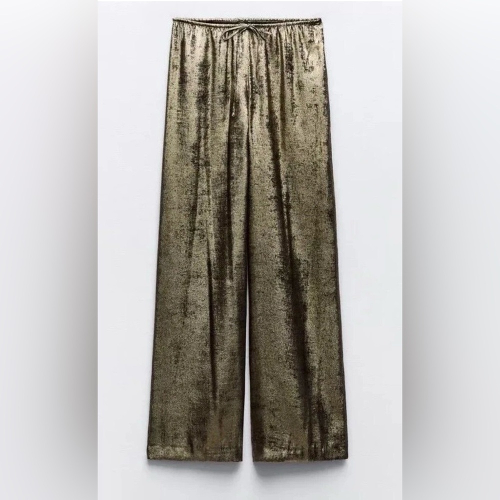 Zara NWT Metallic Gold Olive Pants / Statement Evening Pants